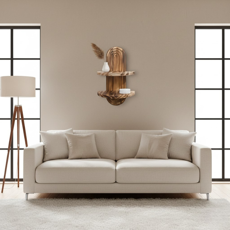 Handgefertigte geometrische Wandregale aus Holz – Stilvoller Boho-Akzent