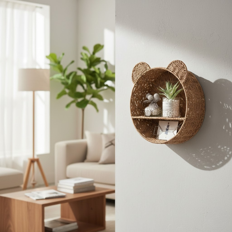 Kreatives Tierregal aus Rattan – Einzigartiges Deko-Element für moderne Interieurs