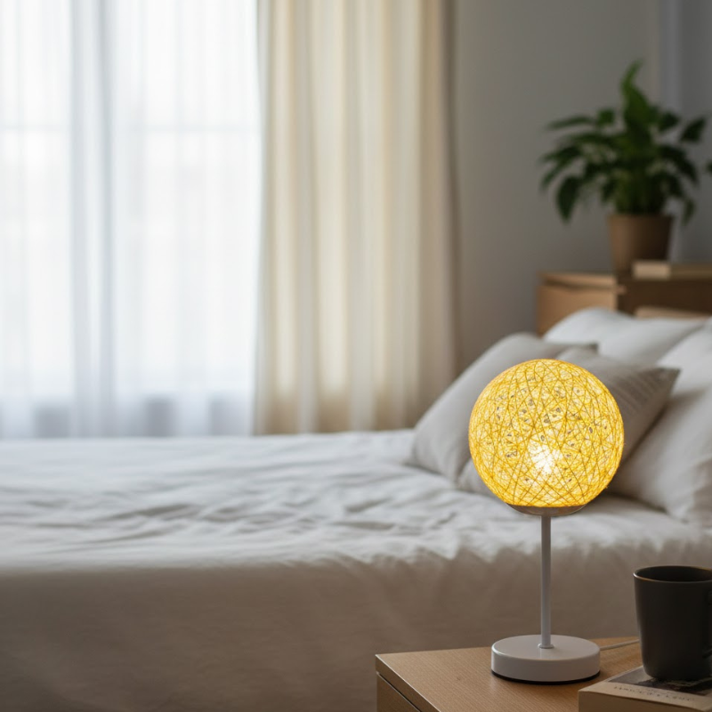 Elegante LED-Tischleuchte „Moon“ – Art-Deco-Design aus Eisen und geflochtenem Rattan