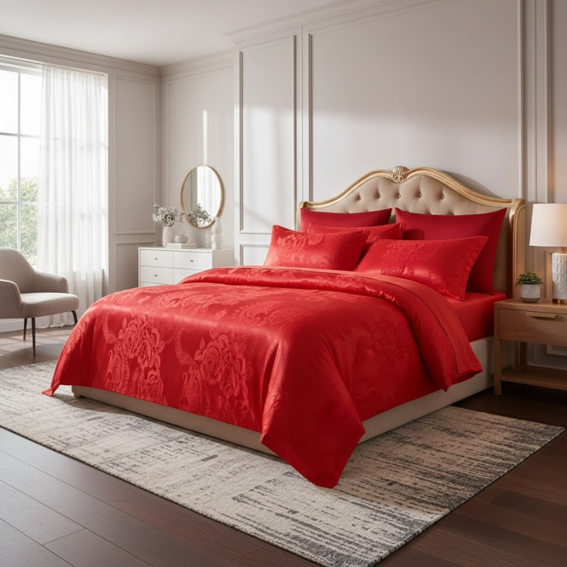 Luxuriöse europäische Satin-Bettwäsche – Elegantes Jacquard-Bettbezug-Set
