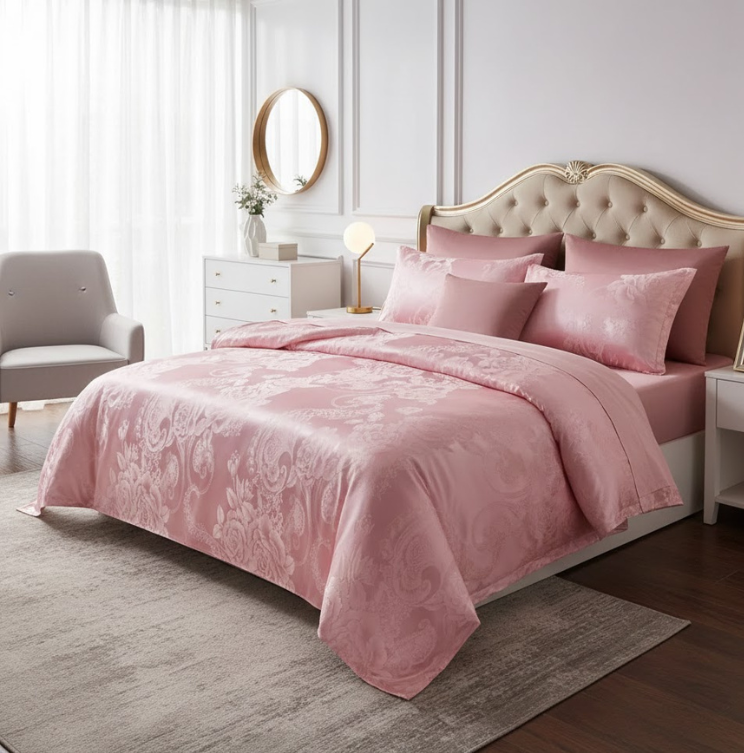 Luxuriöse europäische Satin-Bettwäsche – Elegantes Jacquard-Bettbezug-Set