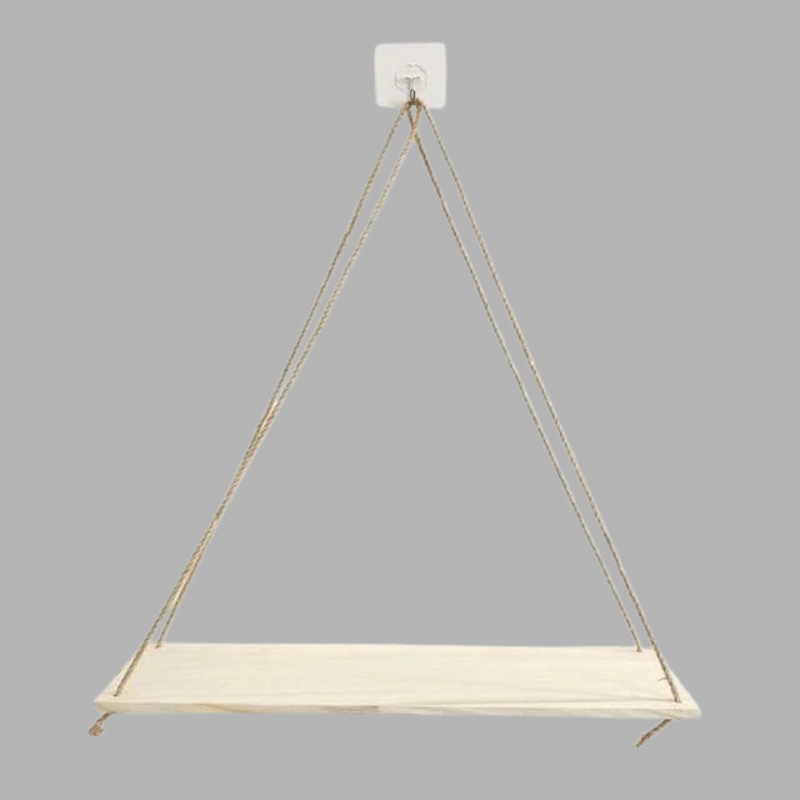 Rustikales wandmontiertes Schaukelregal aus Holz – Aufbewahrung im Seilstil für die Inneneinrichtung