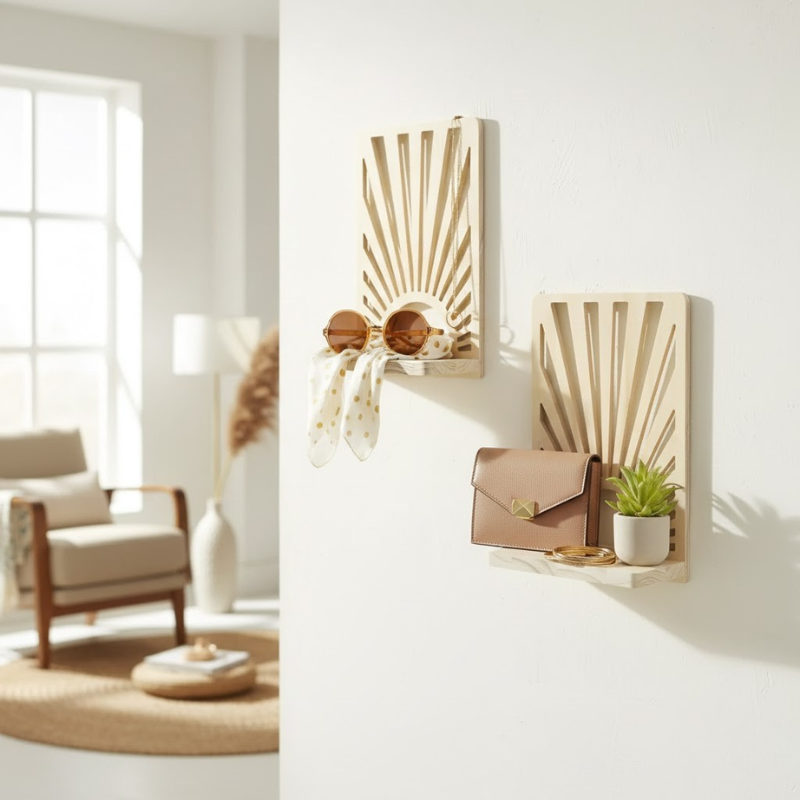 Dekoratives Sonnenstrahl-Regal aus Holz – Gemütliches Accessoire für Pflanzen und Dekoration