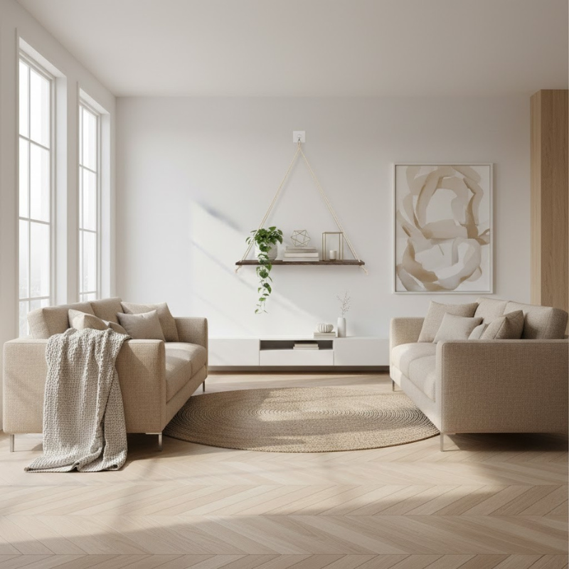 Rustikales wandmontiertes Schaukelregal aus Holz – Aufbewahrung im Seilstil für die Inneneinrichtung