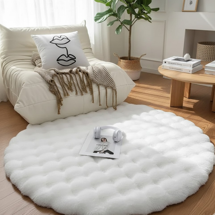 Runder, ultraweicher Plüsch-Fleece-Fußmatte – rutschfest und gemütlich für Zuhause