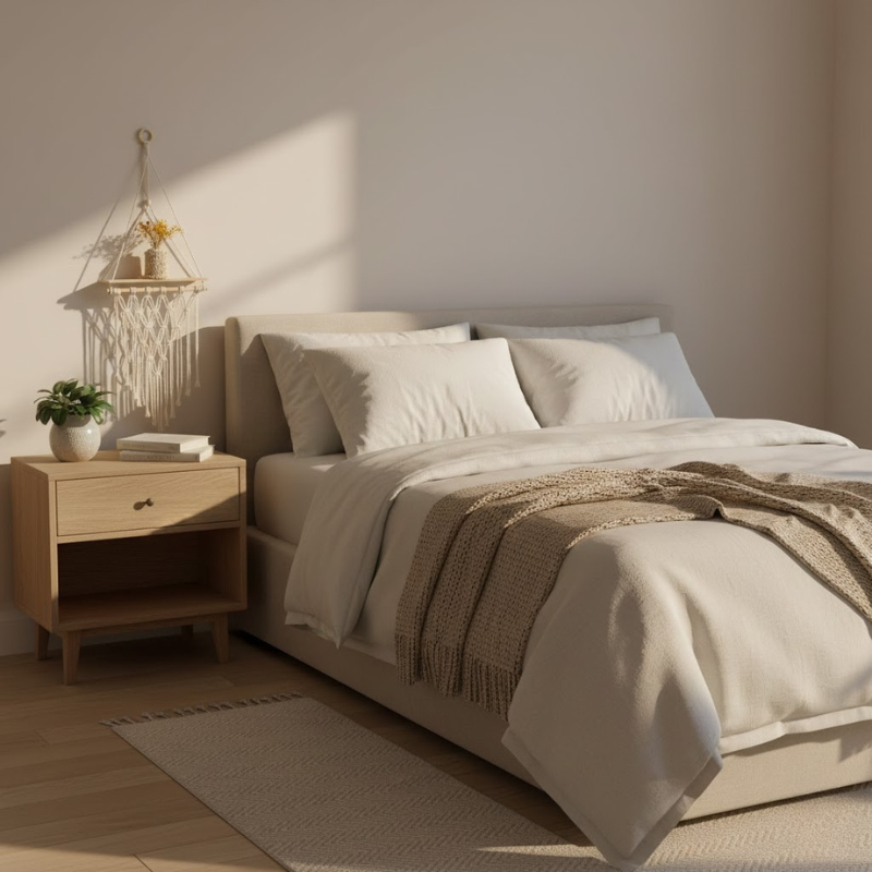 Handgefertigtes Schaukelregal aus Makramee-Seil – rustikale Wanddekoration aus Holz