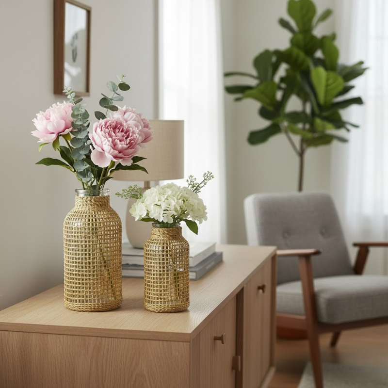 Rustikale Strohvase – Natürliches, schickes Wohnaccessoire