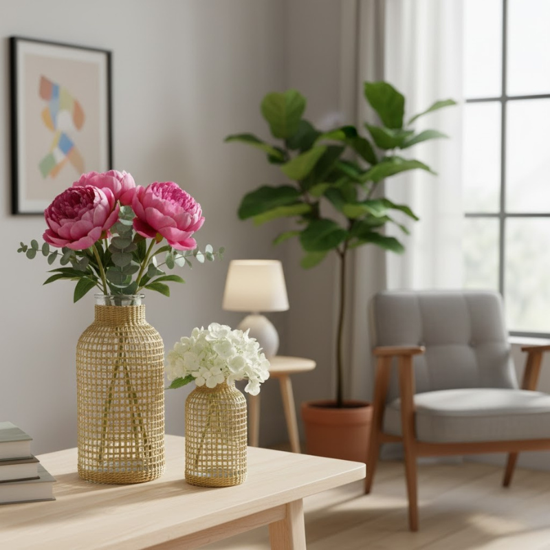 Rustikale Strohvase – Natürliches, schickes Wohnaccessoire