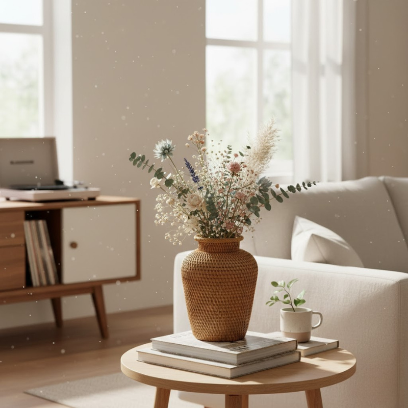 Dekorative Vase aus handgefertigtem Rattan – Warmer, rustikaler Einrichtungsstil