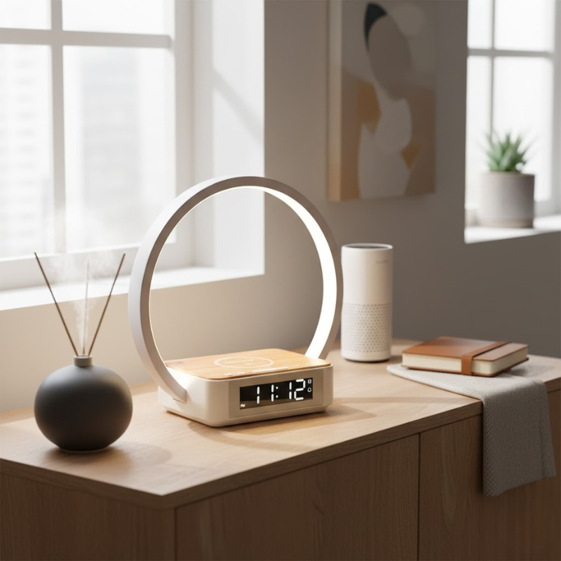 Intelligente Nachttischlampe mit kabellosem Ladegerät – Touch-Steuerung & Uhr