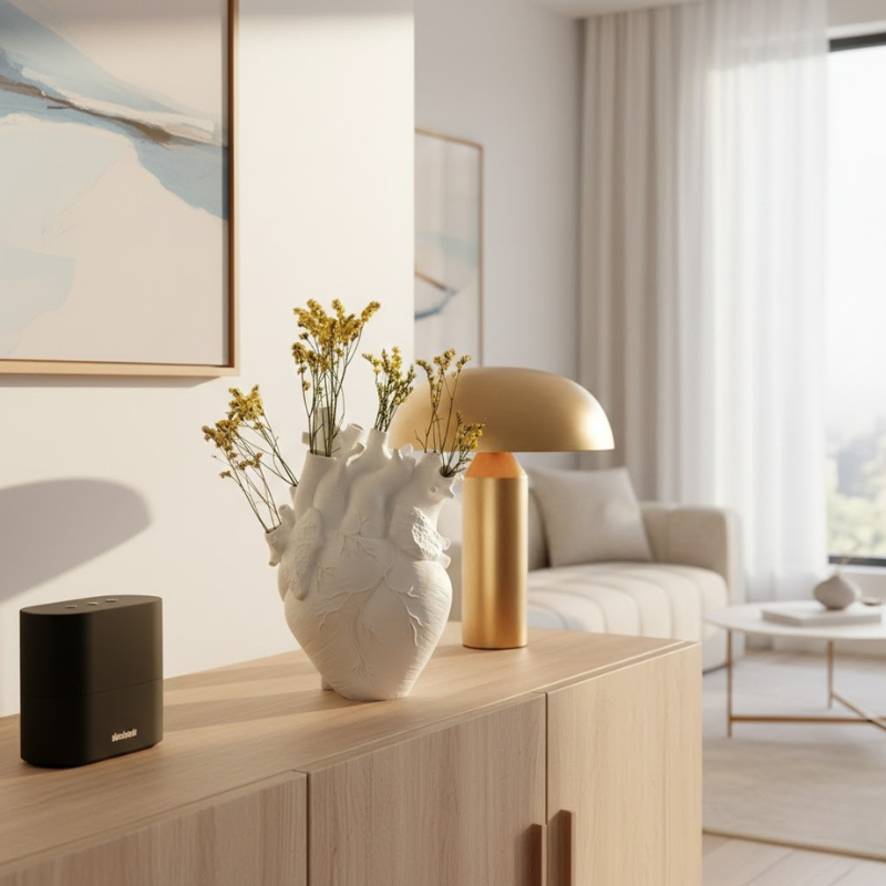 Handgefertigte herzförmige Vase aus Bambus und Holz – Farbenfrohes Wohnaccessoire