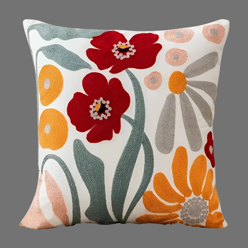 Dekorativer Plüschkissenbezug mit Blumenmuster – kunstvolle Stickerei