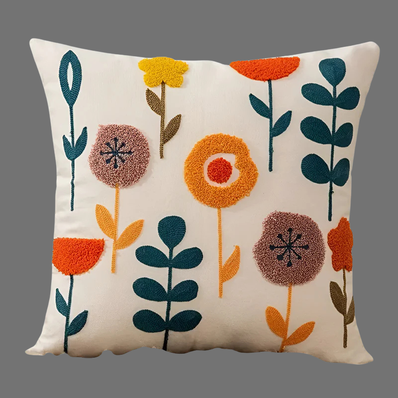 Dekorativer Plüschkissenbezug mit Blumenmuster – kunstvolle Stickerei