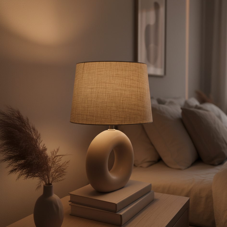 Keramik-Tischlampe (Beige)